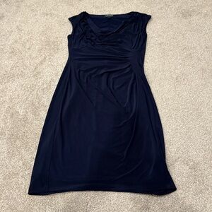 LAUREN RALPH LAUREN Women's Blue Ruched Stretch Pencil Dress Slinky Size 10